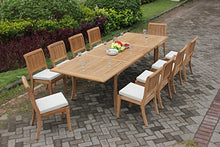 WholesaleTeak New 11 Pc Luxurious Grade-A Teak Wood Outdoor Dining Set - 117" Double Extensions Rectangle Dining Table and 10 Arbor Stacking Armless Chairs #WHDSAB30