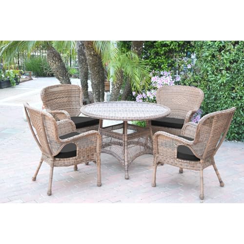 Jeco Windsor Honey Wicker Dining Set with Cushions Black