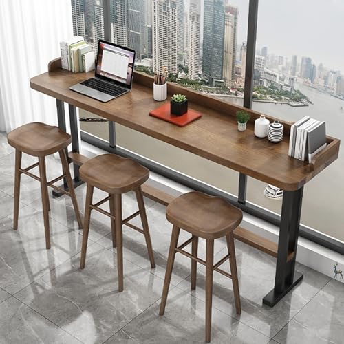 DESALAI Industrial Solid Wood Dining Table with Fence,Dining Kitchen Bar Coffee Table,End Side Tables Metal Base,Rectangle Live Edge Table,Wood Counter Height Table-No stools(140 * 40 * 1