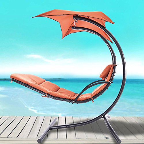 New Hanging Chaise Lounger Chair Arc Stand Air Porch Swing Hammock Canopy Orange