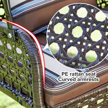 Double Person Patio Swing, Porch Swing with Adjustable Canopy & Cup Holders, Rattan Chair with Cushions and Pillows, Heavy Bearing, Garden Iron Rocking Chair