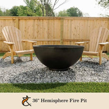Ash & Ember 36" Hemisphere Fire Pit, Wood Burning Outdoor Fire Bowl, Raw Cast Iron Patina, Half-Sphere Outside Fireplace with Flanged Edge and Stable Base