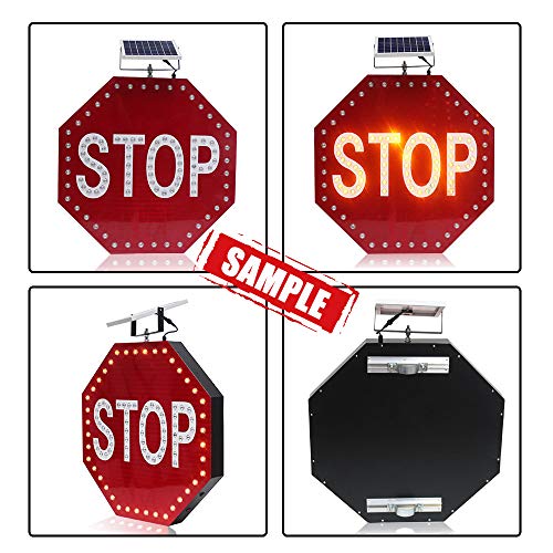 Allexcent 30'' Solar Powered LED Blinking Reflective Stop Sign Green