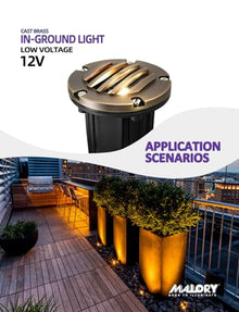MALORY Low Voltage Landscape Well Lights, (φ126 mm) Brass Top Cover