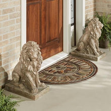 Lions at Guard Sculptures, Set of 2, Weathered Sand