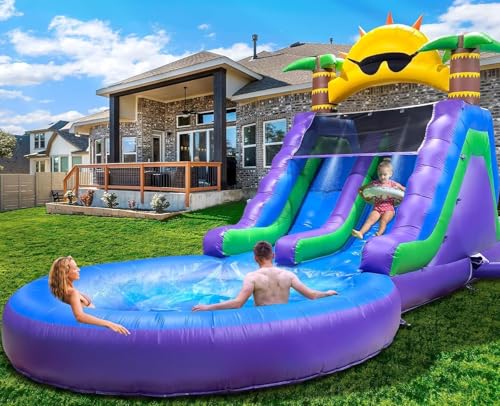 26FT(L) Commercial Grade Water Slide for Adults, (Double Slides) (Heavy Duty Full PVC) (Big Airtight Water Pool), (1100w UL Blower), Inflatable Waterslide for Backyard, Outdoor Blow up Park