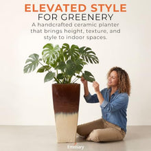 Emissary Home and Garden Tall 15 in. Cream/Java Ceramic Square Planter (15 in. L x 15 in. W x 35 in. H) with Drainage Hole