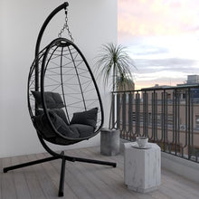 Ozarke Indoor Outdoor Swing Egg Floor Chair - Patio Rattan Wicker Hanging with Stand, Hammock for Bedroom, Porch, Balcony, Garden, Thickened Aluminum Alloy Steel Frame - 441lbs Weight Capacity (Black)