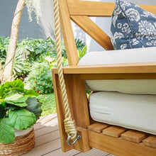 Cambridge Casual Logan Teak Wood 6 FT Porch Swing Bed, Upgraded Patio Porch Swing Daybed with Thick Cushion Support, 750 LB Weight Capacity, Teak Porch Daybed Swing for Garden, Backyard, Porch