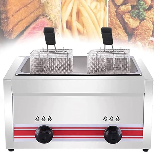 Commercial Gas Fryer, Stainless Steel Fryer, Large Capacity With Removable Baskets, Adjustable Firepower, Easy To Clean For Home Singlecylinder20l