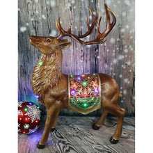 Fraser Hill Farm 5-Ft. Tall Standing Reindeer Holiday Figurine with Metallic Finish, Oversized Indoor or Outdoor Christmas Decoration with Long Lasting Multi-Color LED Lights