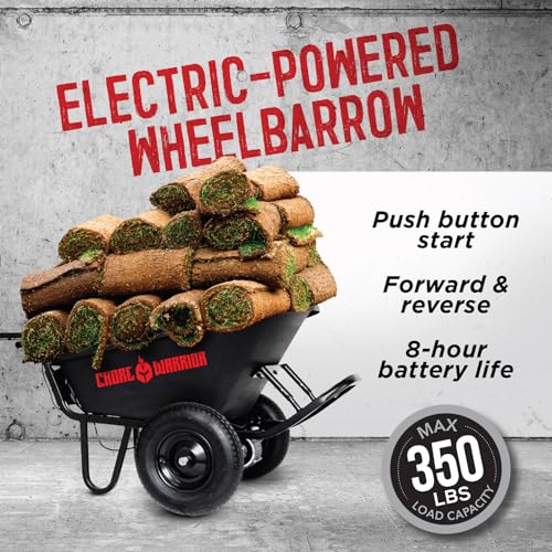 Chore Warrior Electric Wheelbarrow Utility Cart 350 lbs Capacity 6 Cu FT Black