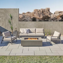Real Flame Aegean 50in Rectangle Propane or Natural Gas Fire Pit Table, 50,000 BTU, Powder-Coated Steel, Push-Button Ignition, Lava Rock, Storage Cover, Stainless Steel Burner with Lid - Mist Gray