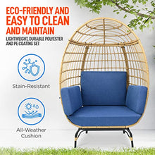 SereneLife Wicker Rattan Egg Chair with Cushions, Indoor Outdoor Egg Chair with Steel Frame and Washable Pillows, Woven Design, Comfortable Seating for Porch, Deck, Garden, or Room, 56" x 34" x 39"