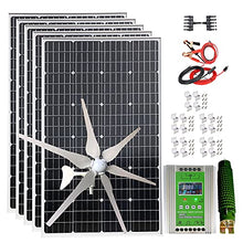 1000W Wind Turbine Generator Solar Panel Kit for 12V Battery Charge: 5pcs 120W Monocrystalline Solar Panel + 400W Windmill + Hybrid MPPT Charge Controller + Z Brackets + Cables