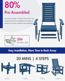 BRIOPAWS Outdoor Rocking Chairs | Set of 2 | Porch Rockers | HDPE Plastic| Blue | Oversized | Patio Rocker Chair | High Back | for Big Man | Weather Resistant | for Outside Deck Balcony Front Backyard