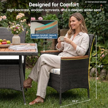 Wisteria Lane Rattan Patio Table and Chairs Set with Acacia Wood Tabletop