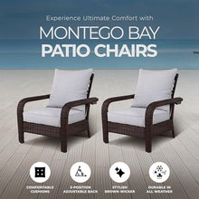 Four Seasons Courtyard Montego Bay Seating Furniture Set with 2 Adjustable All Weather Patio Outdoor Cushioned Chairs for Decks and Porches, Brown