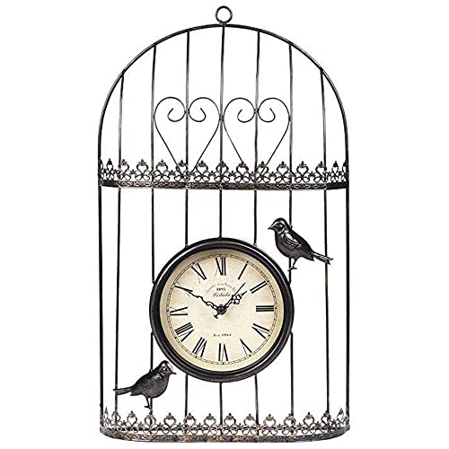 EHVYBDX Outdoor Garden Wall Clock Iron Art Bird Cage Design Garden Clocks Outdoor Waterproof Creative Home Furnishings Outside Clock Outdoor Wall Clock Indoor Outdoor Decoration White