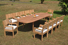 TeakStation 12 Seater Grade-A Teak Wood 13 Pc Dining Set: 118" Double Extension Oval Table and 12 Veranda Arm Chairs #TSDSVR12