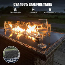 LayinSun 10-Piece Outdoor Patio Furniture Set with Fire Pit Table, Rattan Wicker Chairs, Ottomans, and Coffee Table Brown/Beige
