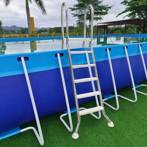 FJFFC 160cm 5-Step 304 Stainless Steel Frame Above Ground Swimming Pool Ladder, Heavy Duty Double Sided Removable Pool Steps, Pool Ladder Steps with Non-Slip Plastic Steps for Entry and Exit,63 in