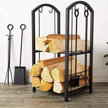 Outdoor 29'Log Rack for Firewood Heavy Duty 5 Piece Fireplace Tools Set with Stand/Brush/Poker/Shovel/Tong Cast Iron with Black Finish