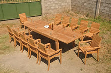 Grade-A Teak Wood 12 Seater 13 Pc Dining Set: 122" Caranas Double Extension Rectangle Table and 12 Algrave Stacking Arm Chairs #21AL2913