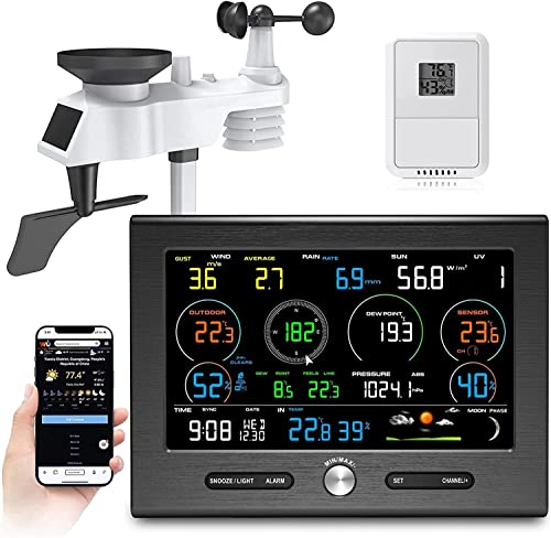 HeiDD WiFi Weather Station with Outdoor Sensor, Wind Speed & Direction, Rainfall Data, Temperature, Humidity, Wind Chill and Dew Point, Moon Phase, Weather Forecast