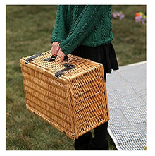 YRHH Rattan Picnic Basket with Lid, 4 Person Handmade Basket with Cutlery, Blue Fruit and Vegetables, for Outdoor Outings, Camping and Hiking