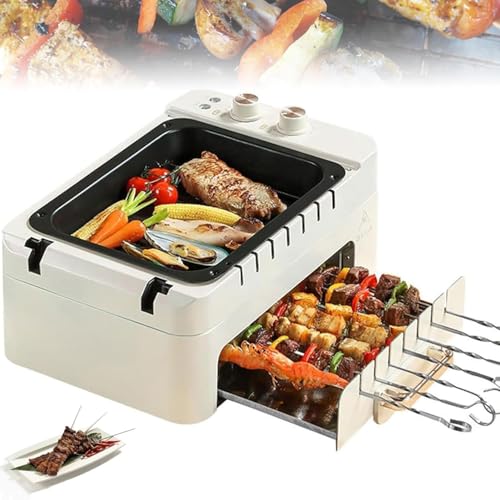 MZGYYD Electric Barbecue Grill, 1000W Hot Plate with Double Layer and Rotating Skewers, Non-Stick Design, 3 Cooking Modes, Ideal for Parties, BBQs, and Camping