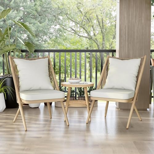 Furniture of America Chauncy Aluminum 3-Piece Outdoor Bistro Set Natural Tone
