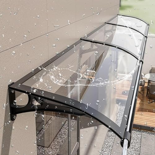 Modern Outdoor Canopy Awning for Front Door & Windows Polycarbonate Curved Patio Cover Sunshade Protection for Balcony & Terrace 80x200cm Black