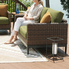 Signature Design by Ashley Horizon Hall Casual Outdoor Loveseat with Cushion, UV-Resistant Nuvella Fabric, Resin Wicker & Aluminum Frame, Ideal for Deck or Lanai Furniture, Green & Dark Brown
