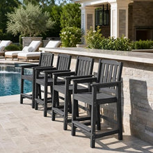 SLEKVERSA Adirondack Outdoor Bar Stools Set of 4, All-Weather HDPE Bar Height Patio Chairs with Back and Footrest, 400 LBS Capacity for Deck, Poolside, Outdoor Kitchen, Backyard and Resort, Dark Grey