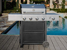 Kenmore 4-Burner Gas Grill with Side Burner, Outdoor BBQ Grill, Propane Gas Grill, Cast Iron Cooking Grates, Electronic Ignition, Warming Rack, Open Cart Design, 53000 BTUs, Stainless Steel and Black