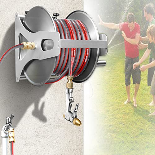 Stainless Steel Garden Hose Reels Cart Water Hose Storage for Outside, Outdoor Hose Reel Heavy Duty Hose Reel, Water Hose Holders Outside, Hose Reel Box, Garden Hose Cart Hose Caddy for Outside ( 98.4