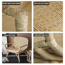 Apk i bc Handwoven Rattan Chair,Chinese Style Rattan Chair,Easy to Assemble, Supports 330 Lbs, Suitable for Cafes.(Natural,60 * 60 * 84CM)
