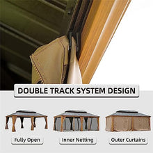 LOPOO Hardtop Gazebo with Curtains & Netting - Aluminum Frame Pavilion with Steel Double Roof Canopy for Patio, Backyard, Lawn - Yellow Brown 12ft x 20ft