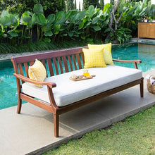 Cambridge Casual Solid Wood Como Daybed, 3-Seater Patio Sofa Bed with Removable Cushion, Weather-Resistant Frame, Natural Brown/Oyster