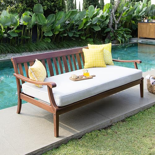 Cambridge Casual Solid Wood Como Daybed, 3-Seater Patio Sofa Bed with Removable Cushion, Weather-Resistant Frame, Natural Brown/Oyster