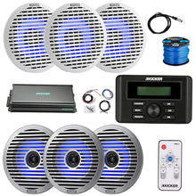 KICKER Marine USB Bluetooth AM/FM Receiver with 6-Channel Amplifier & 6X 6.5" Multicolor LED Boat Speakers