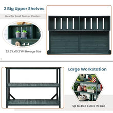 Roomfitters 65" Farmhouse Outdoor Potting Bench Table with 4 Storage Shelves and Side Hook, Forest Green