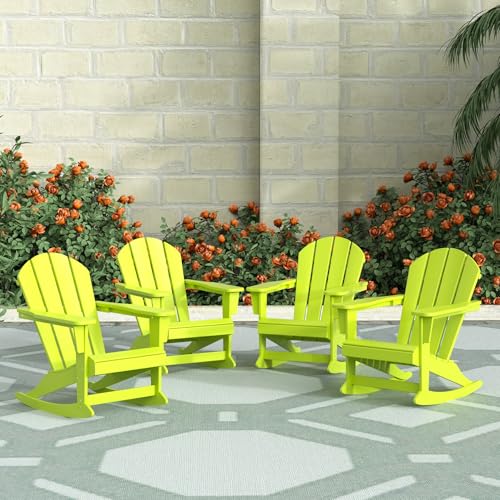 WestinTrends Malibu Outdoor Patio Porch Rocking Adirondack Chair (Set of 4), Lime