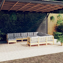 WEHUOSIF 11-Piece Modular Garden Lounge Set with Solid Pinewood Frame and Grey Cushions, Outdoor Seating for Patio Balcony Terrace