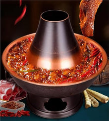 GenSDH Vintage Copper Charcoal Hot Pot with Chimney - 40Cm Shabu Shabu Cooker for 3-12 People,Ideal for Home Parties and Gatherings - Premium Hotpot Cookware,Brass,40cm
