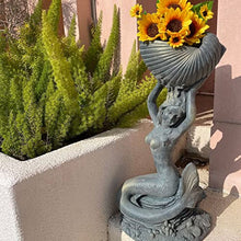 ELUKHT Garden Figurines, Ocean Mermaid Holding Conch Ornament Multifunctional Flower Pot Creative Sculpture Resin Statue Fairy Garden Decoration
