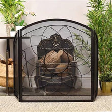 Fireplace Screen Retro Iron Fireplace Screen American Style Carved Three Fold Fire Retardant with Hollow Mesh Fence Fireplace Fire Screen