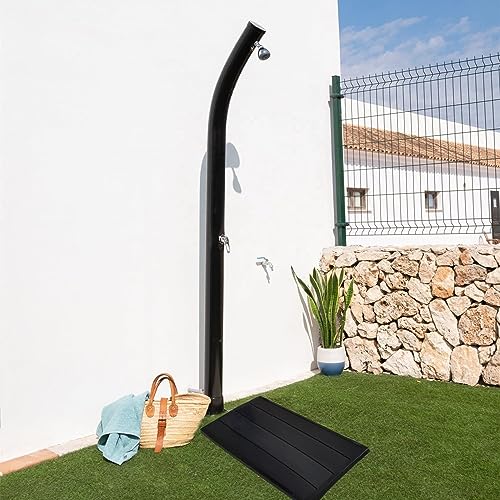 CFDZCP Outdoor Shower kit Large Solar Outdoor Shower, Vertical Solar Heated Garden Shower with Shower Head and Foot WasherTap, Energy Efficient Outdoor Shower with 20L Water Tank, Black