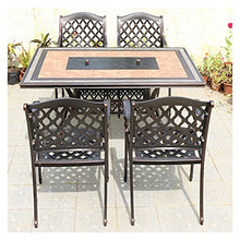 ERoomQ Wood Fire Pits Outdoor Garden Terrace Grill Table Wood Burning Fire Pit, Patio Backyard Garden Aluminum Dining Table and Chair Set, Waterproof, Garden Table (Table+4 Chai